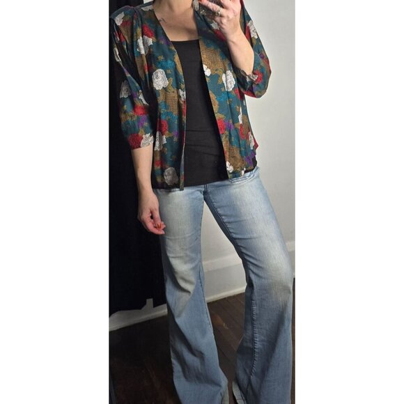 Vintage 80s Romantic Boho Floral Open Front Jacket - Picture 1 of 12